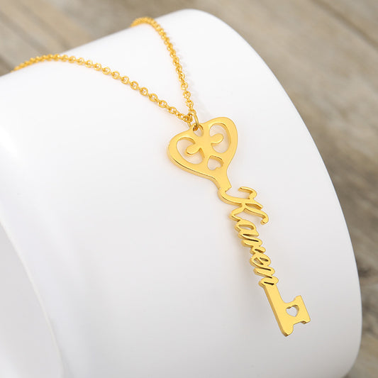 Custom Stainless Steel Key Necklace with Name Pendant